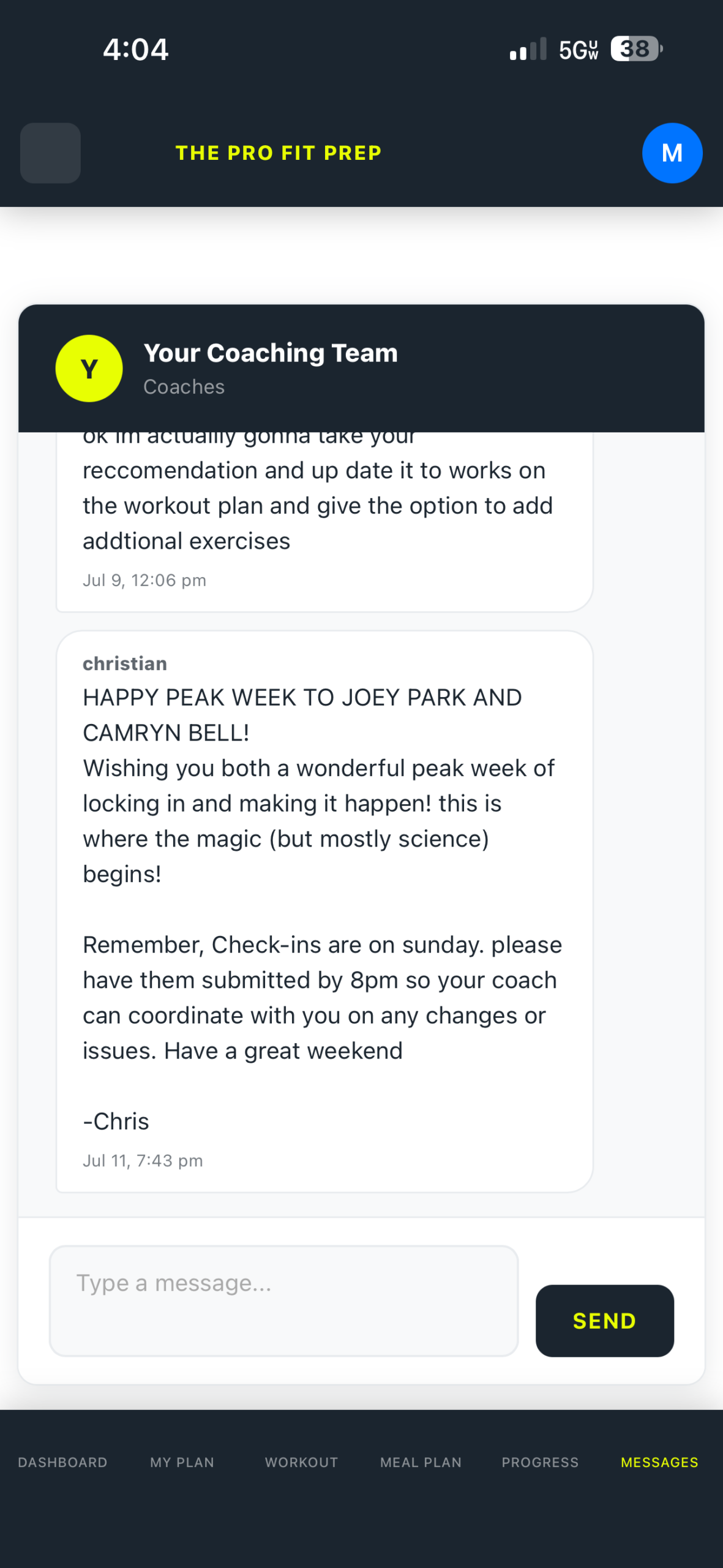 Coach messaging