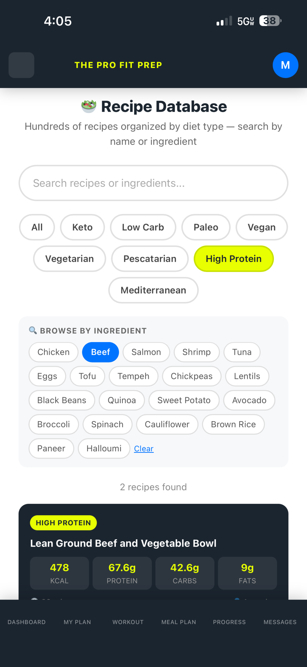 Recipe database